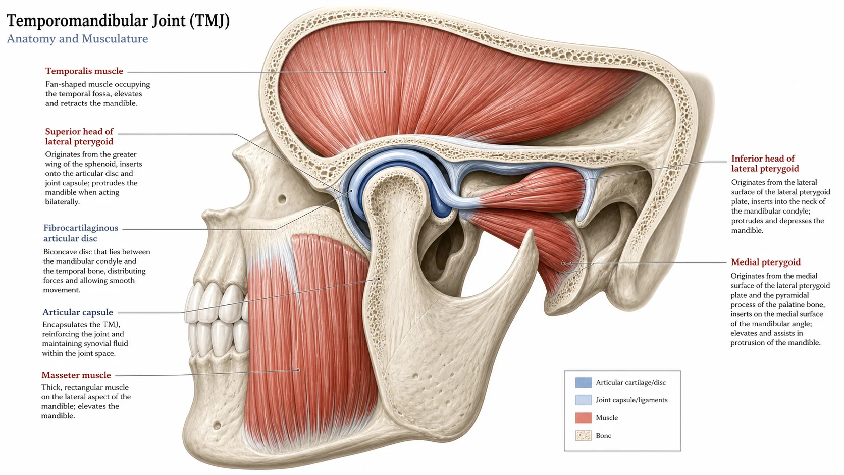 Çene eklemi ve çiğneme kaslarının anatomik illüstrasyonu