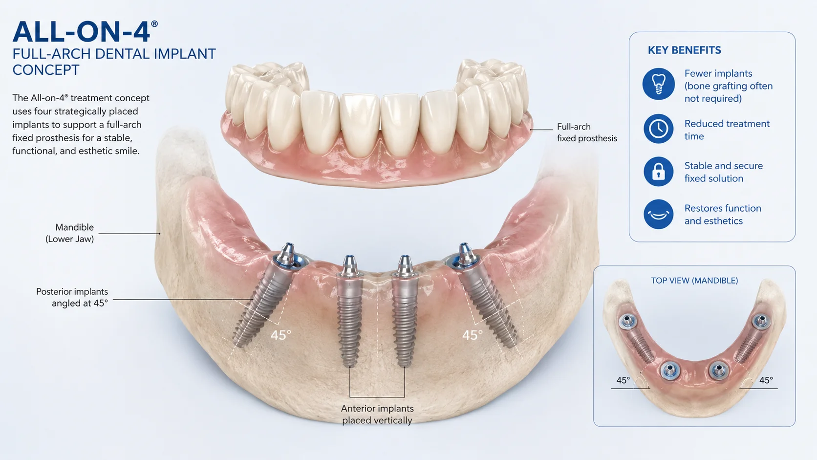 All on 4 implant şeması: 4 implant ve tam çene protez